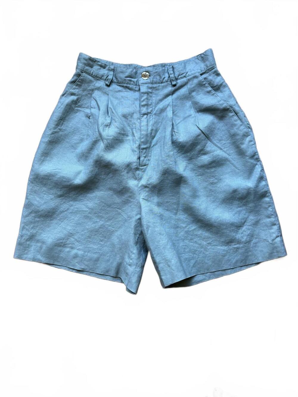 Whitham & Whyte Teal Linen Scandi Pleated Shorts Lagenlook - Size 4